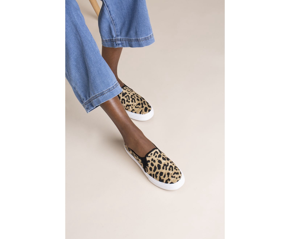 Keds Womens Slip Ons Brown - Double Decker Leopard - 935VEFUWX